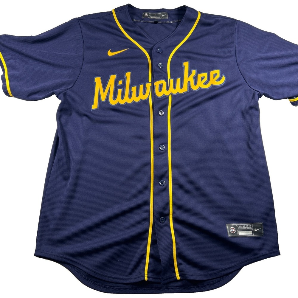 Milwaukee Brewers Nike Blue Alternate MLB Baseball Jersey Mens Large